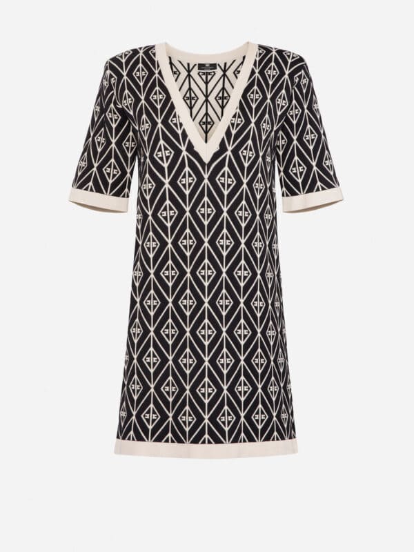 Diamond-patterned knit mini-dress